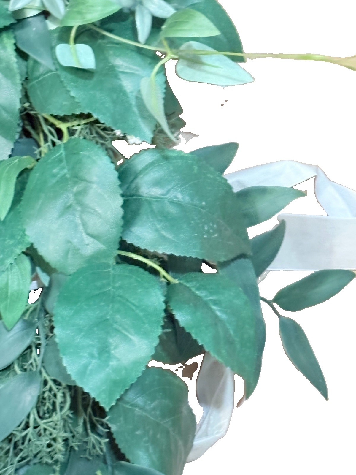 24” Artificial Greenery Wreath Mixed Foliage White Flowers Farmhouse Décor