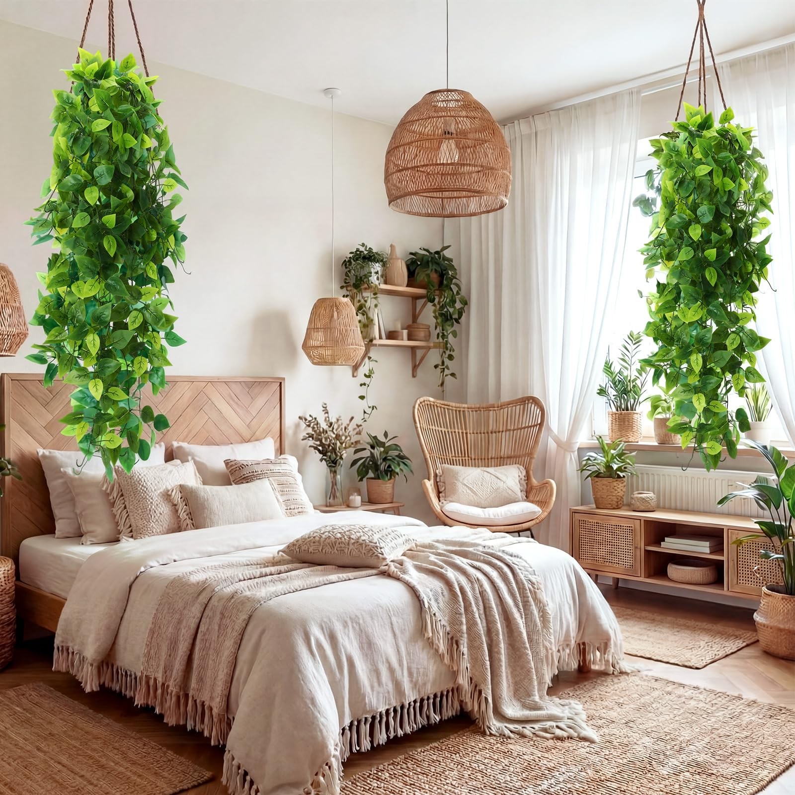 XunYee 48 Pcs Artificial Hanging Plants 3.6FT Fake Hanging Plants for Living …