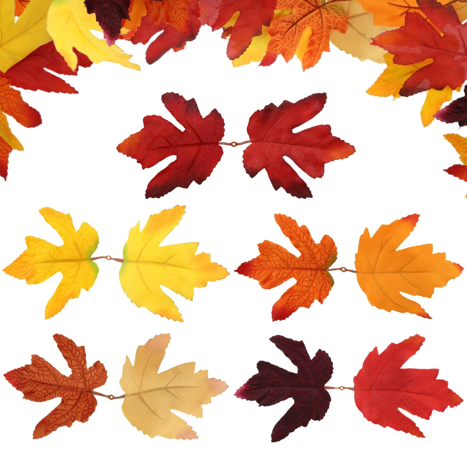 50 PCS Artificial Flowers Fall Decor Fake Maple Leaves Bulk Autumn 5-Color