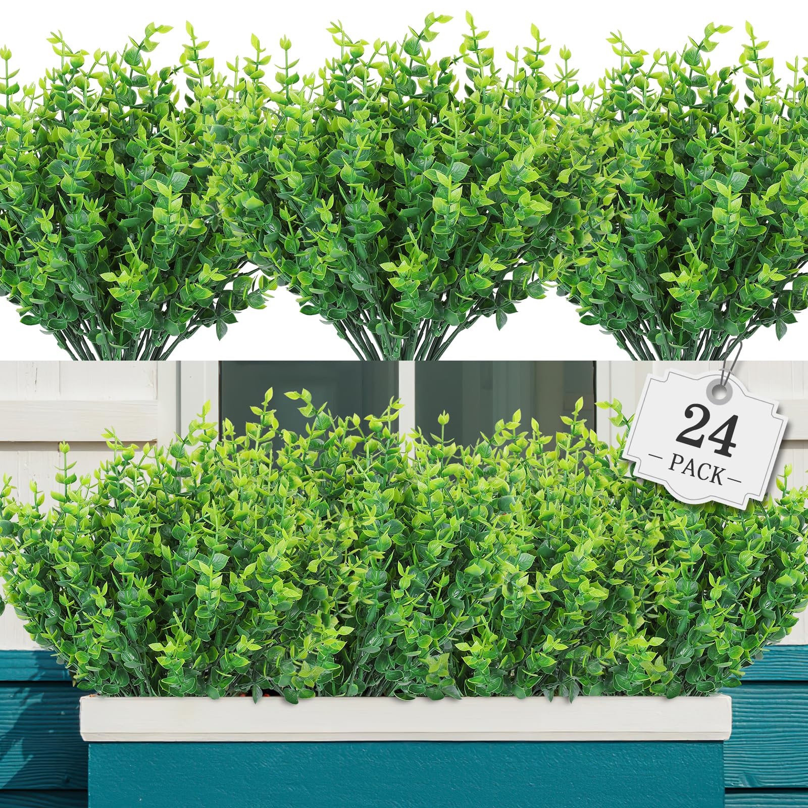 AGIRL 24 Bundles Fake Plants Greenery Stems,Artificial for Outdoor,No Fade Faux