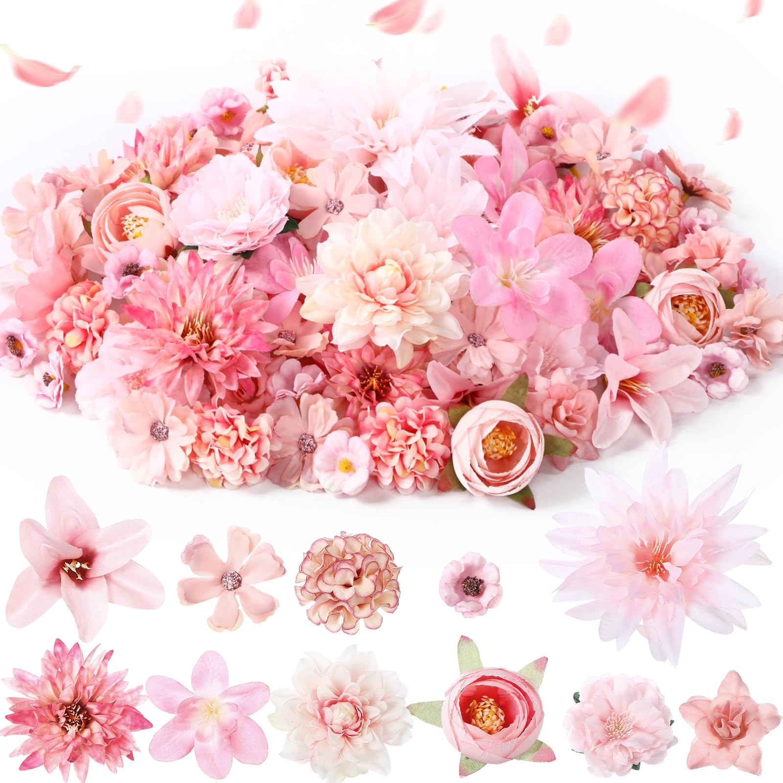 Pink Silk Faux Daisy Peony Rose Mini Artificial Fake Flower Heads Crafts 80PCS
