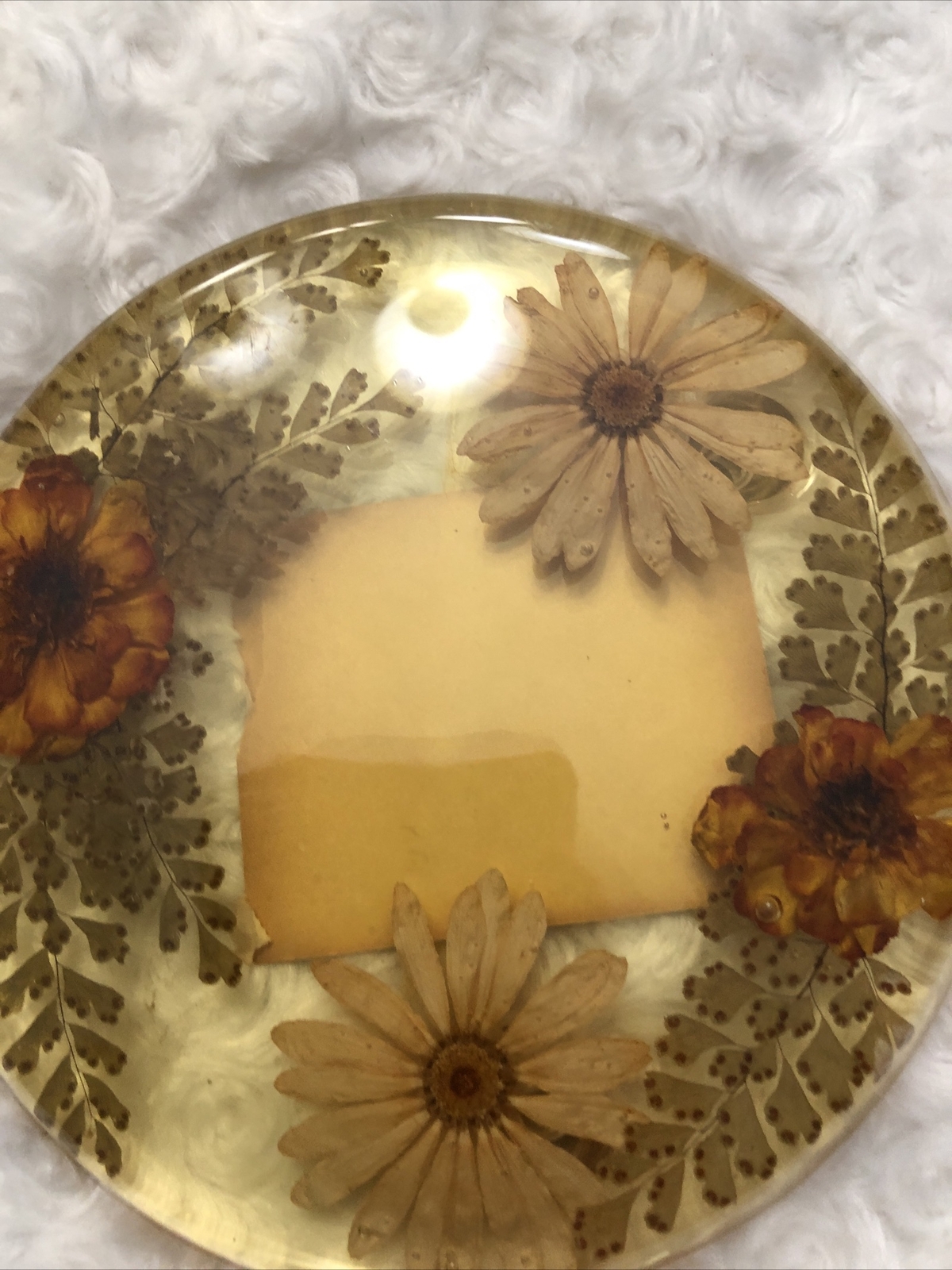 VINTAGE KITCHEN 6 1/2″ DRIED FLOWERS STEMS LEAVES CANDLE HOLDER LUCITE TRIVET