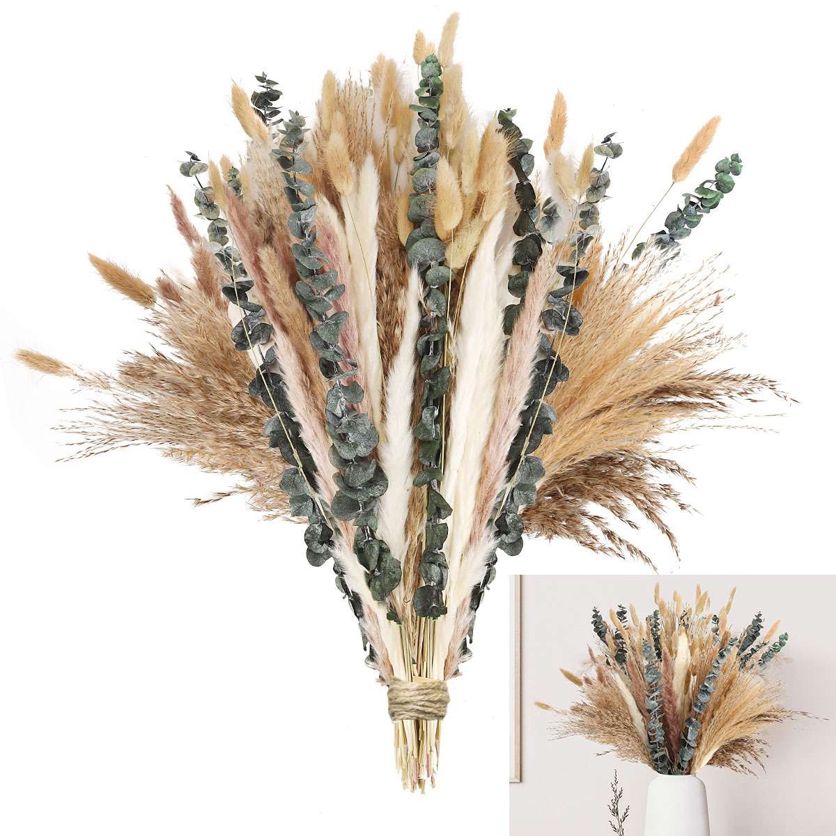 110 PCS Set Dried Pampas Grass Bunny Tails Dried Flowers Boho Flowers Home Decor