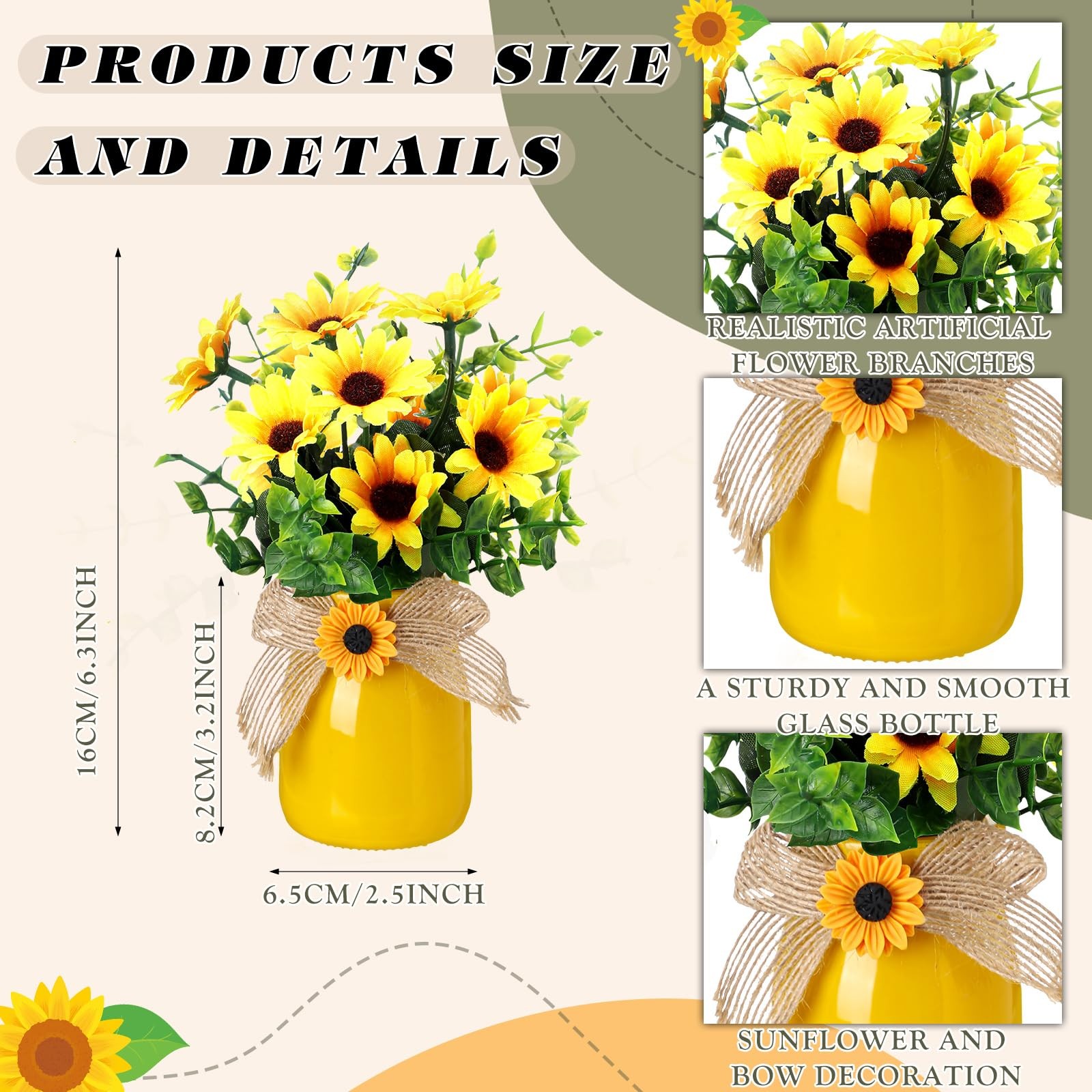 2 Pcs Artificial Fake Flowers in Vase Decorations Sunflower Table Centerpiece…