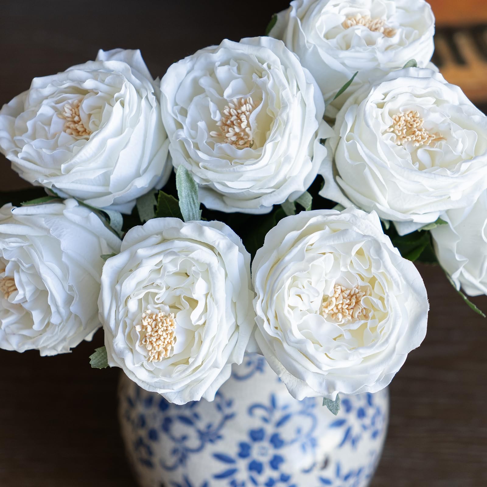 White Fake Flowers for Decoration 4pcs Real Touch Austin Rose Peony Latex