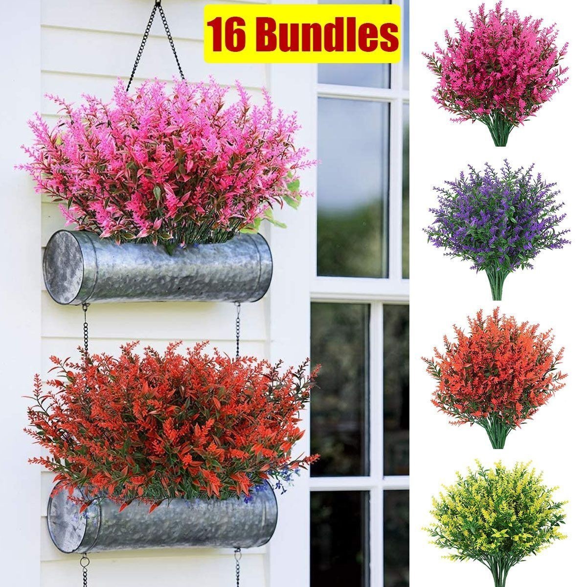 Artificial Flower Fake Plants Decor 16 Bundles Vine Hanging Outdoor Home Garden