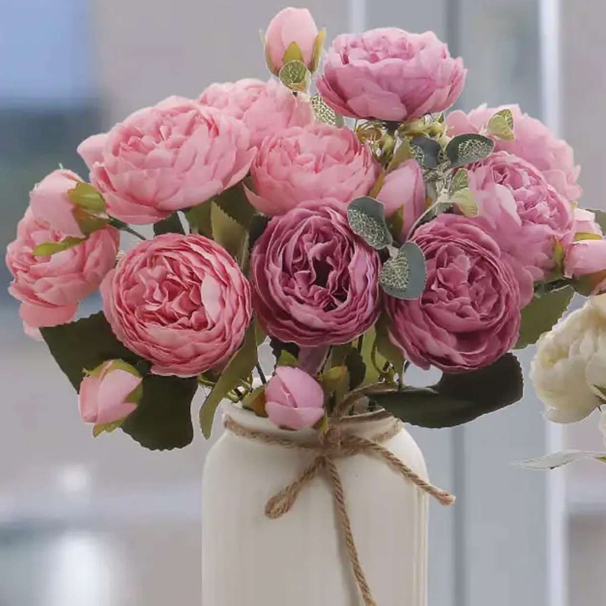 4 Bundles Peony Fake Artificial Flowers Large Bouquet Plants For Home Yard Decor