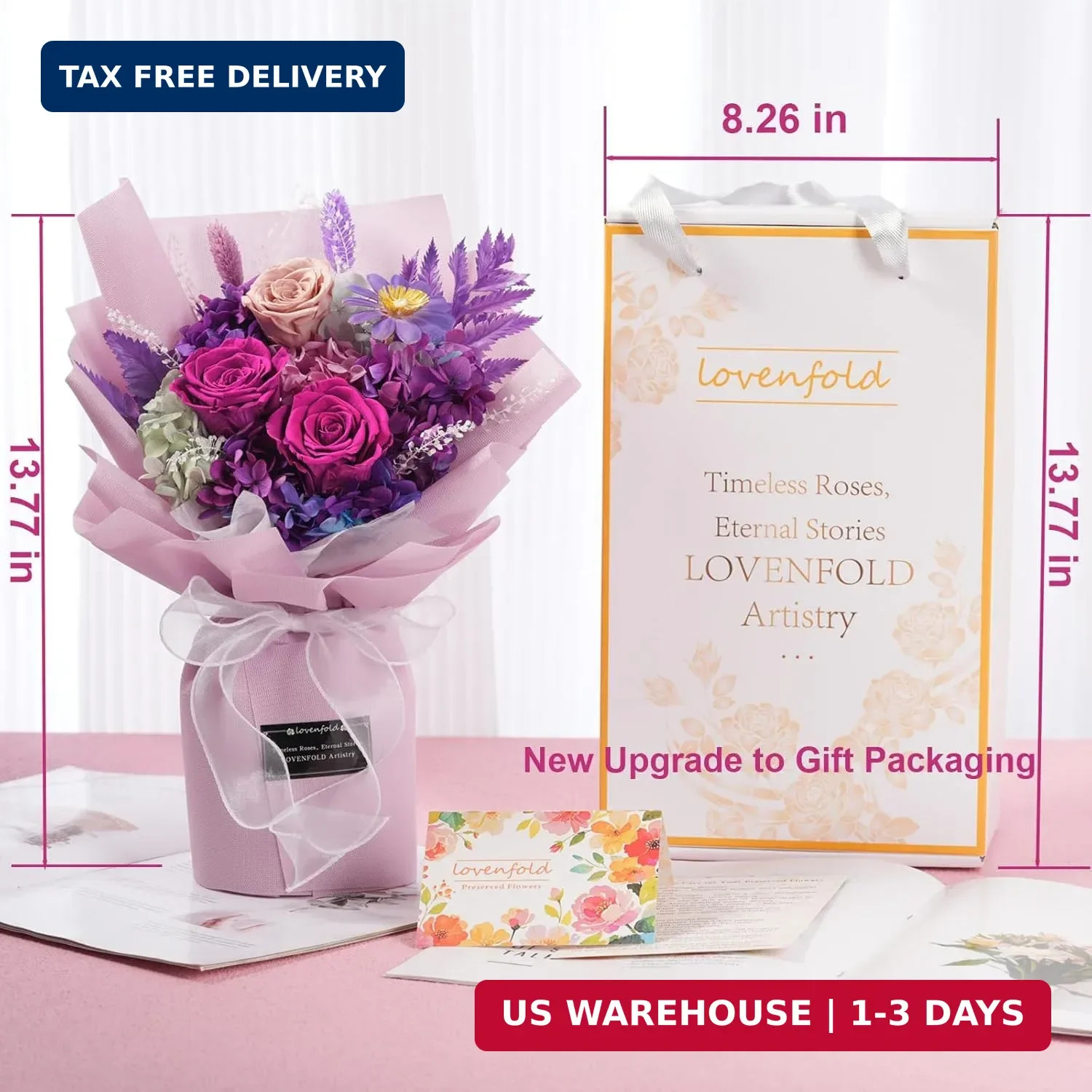 lovenfold Preserved Flowers for Delivery, Purple Rose Bouquets That Last 1-3 Yea
