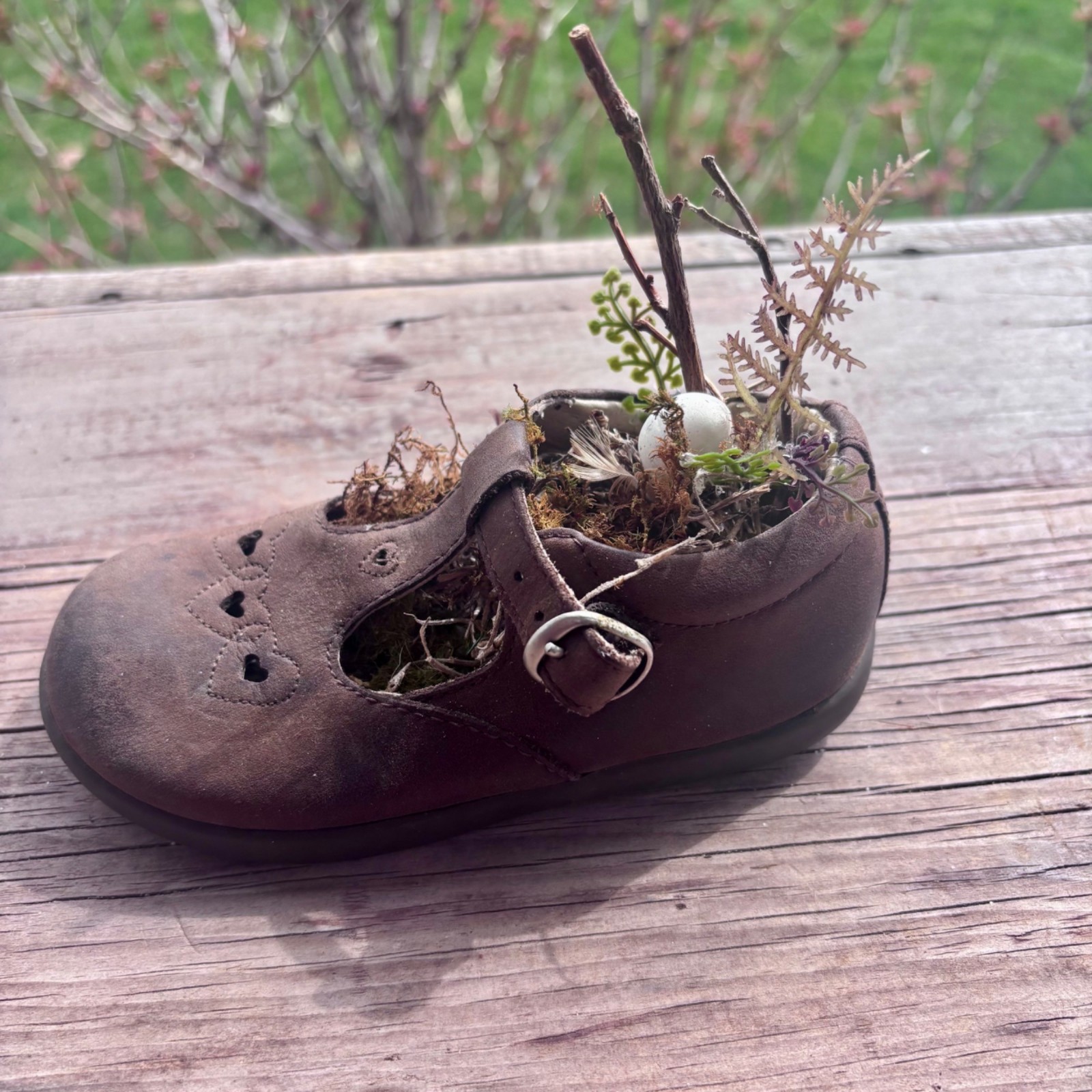 Child’s Shoe Assemblage with Secret Woodland Nest Whimsical Fairycore