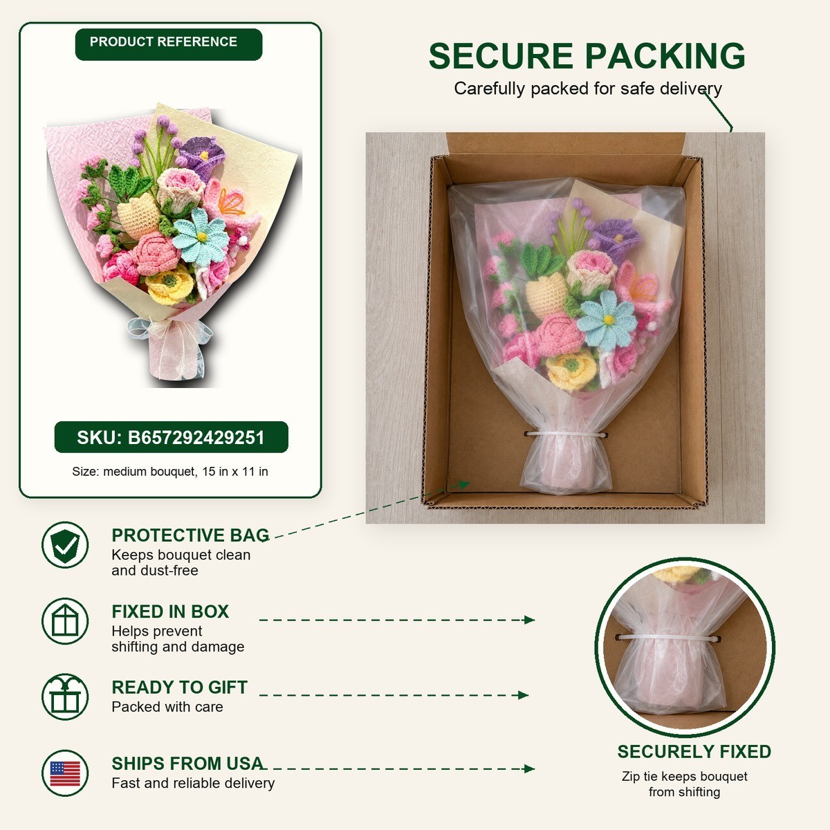 Pastel Mixed Crochet Flower Bouquet Birthday Gift for Mom