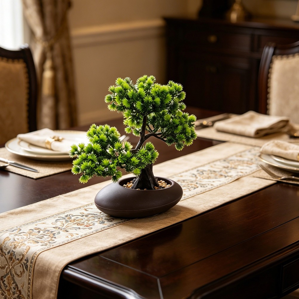 Green Faux Pine Tree Sushi Plate Decoration Japanese Style Bonsai Ornament