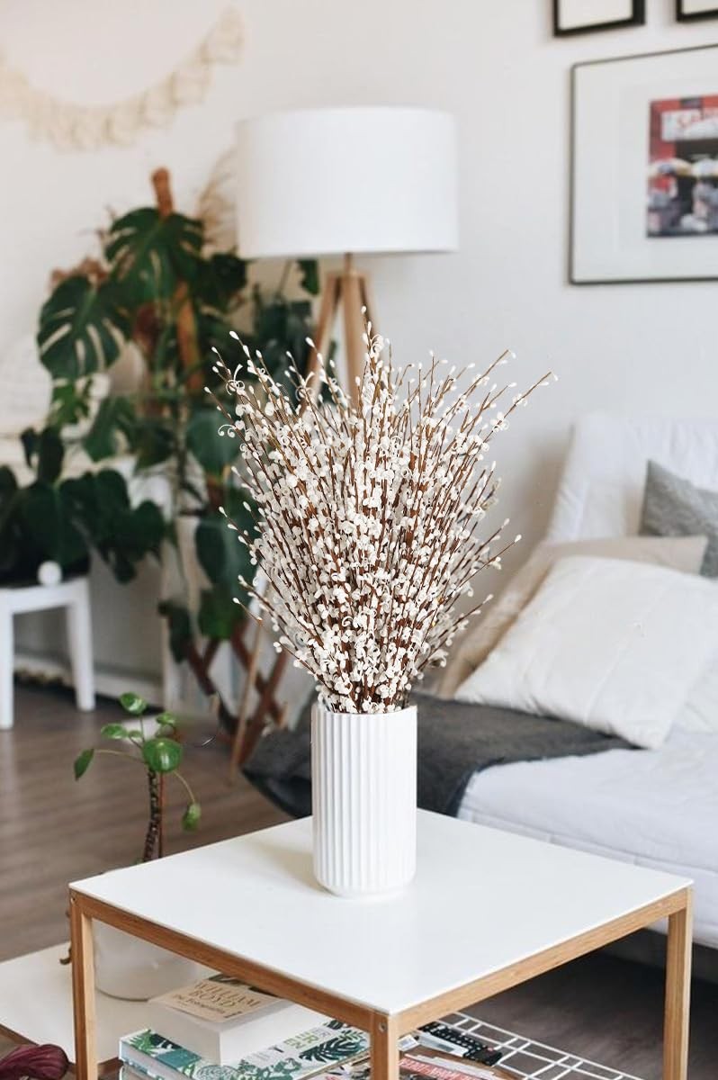 15 PCS 29.5 Inch White Artificial Jasmine Flowers Pussy Willow Fake Branches