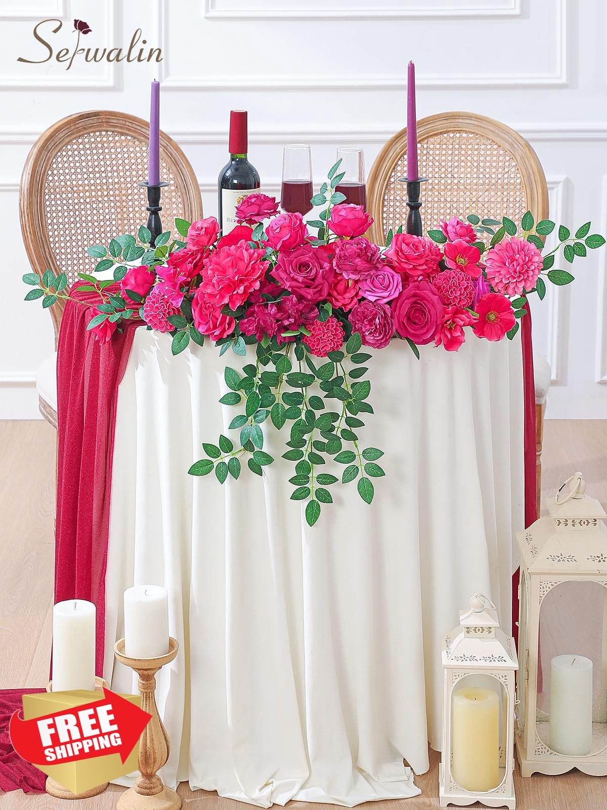 Serwalin Hot Pink Magenta Silk Roses Grand Faux Flowers DIY Decor