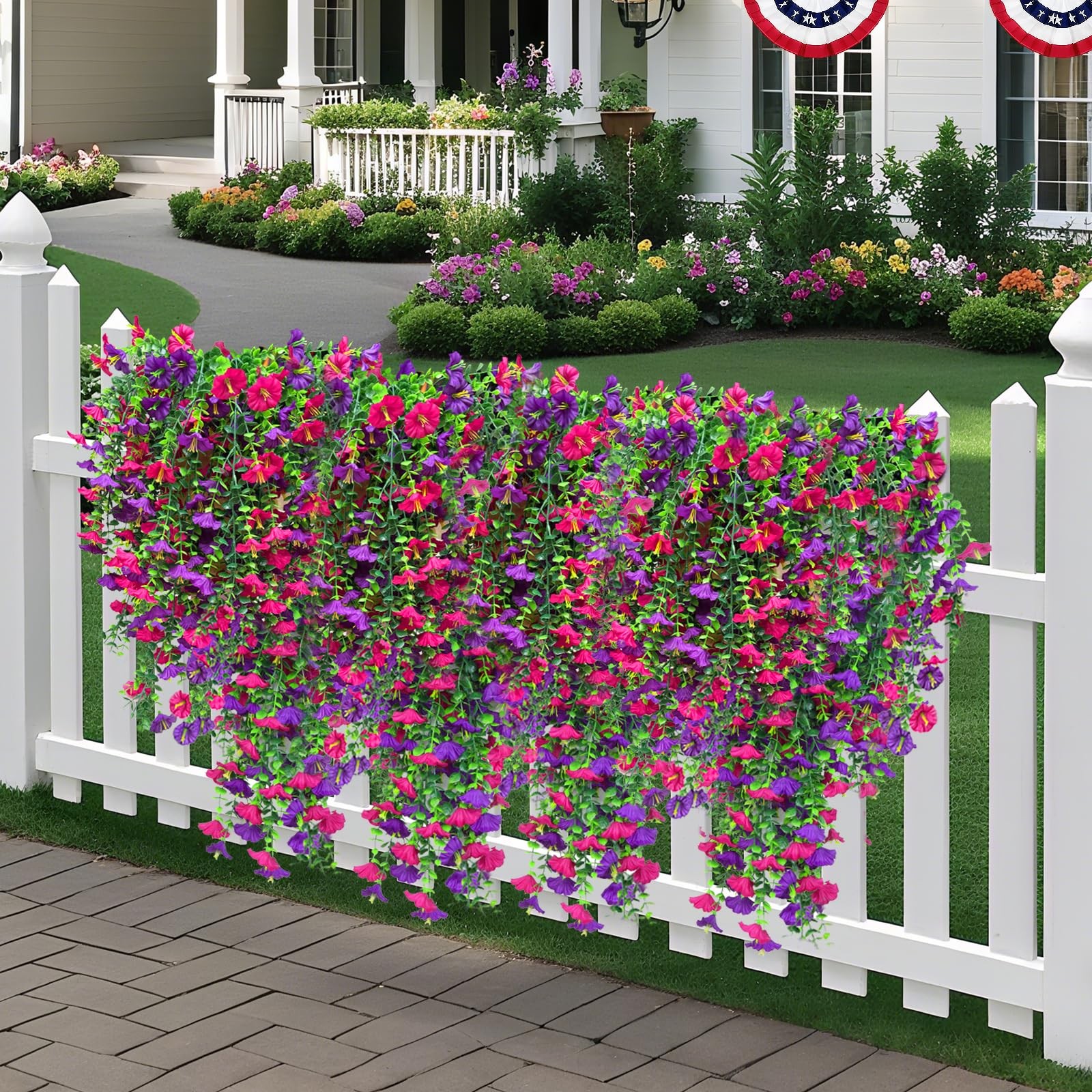 4PCS Artificial Fake Hanging Flowers Plants for Outdoor Spring Decor, UV Resi…