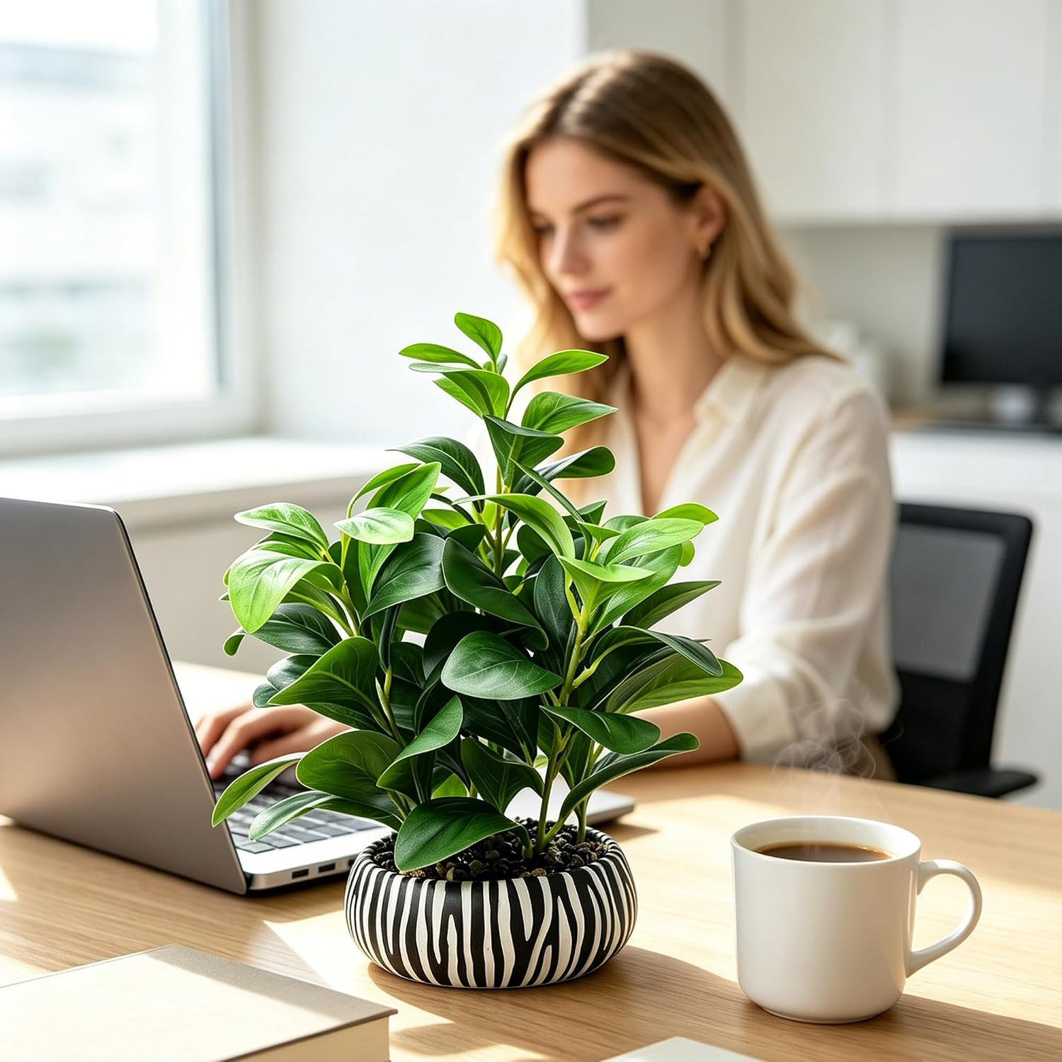 Realistic Faux Potted Plant for Home Office & Living Room Decor, Low-Maintenance