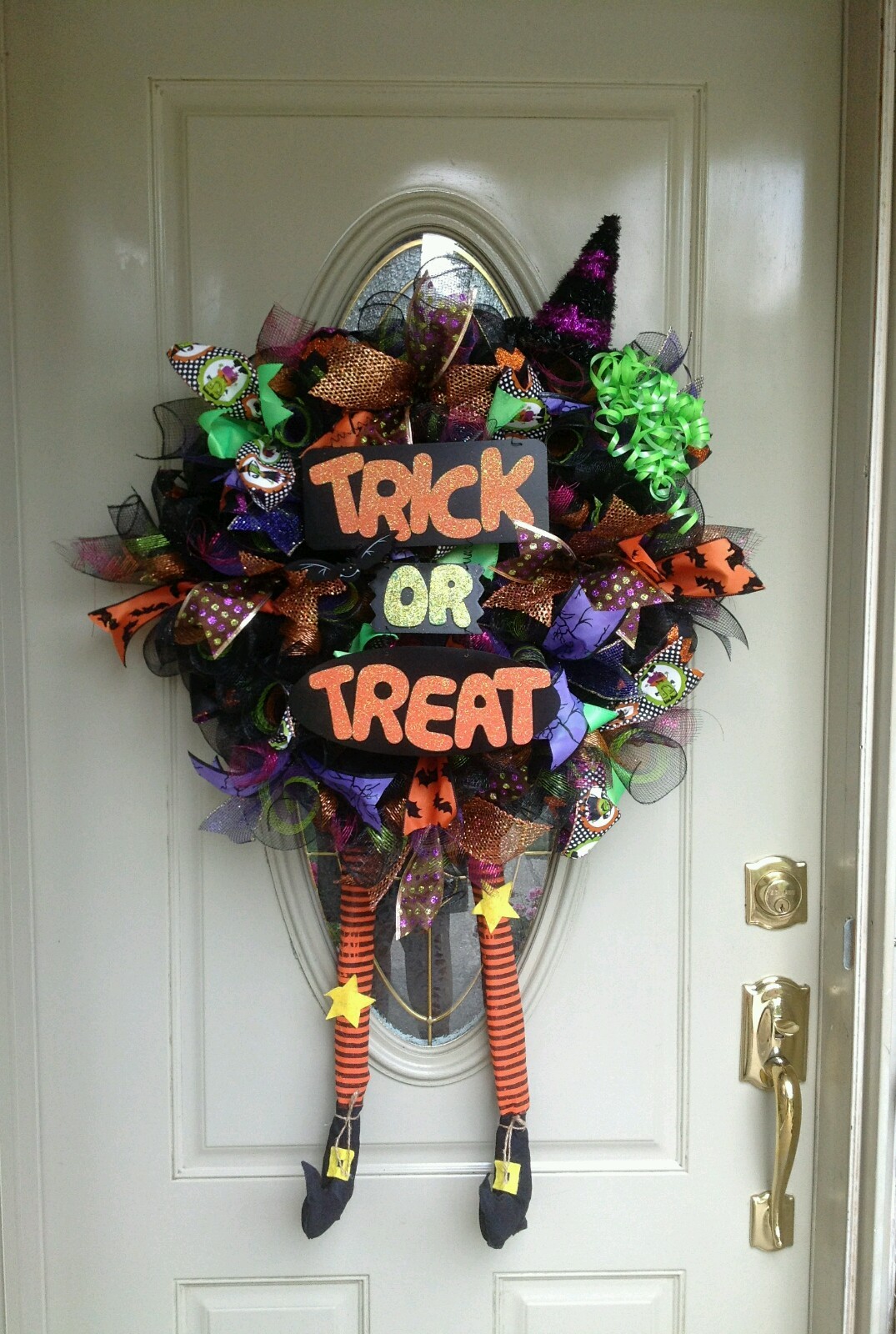 UV protected Handmade Halloween,fall,witch,orange,purple deco mesh wreath