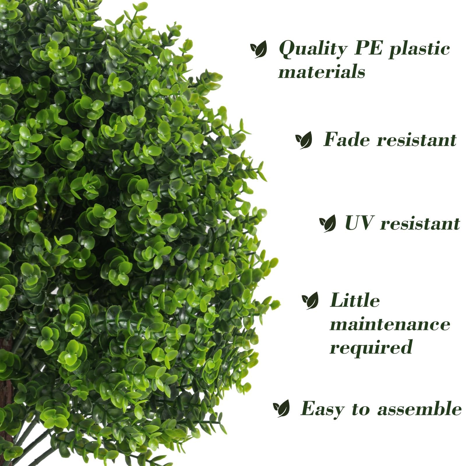 Artificial Boxwood Topiary Outdoor Plants with Spike, 2 Pack Faux Bushes UV R…