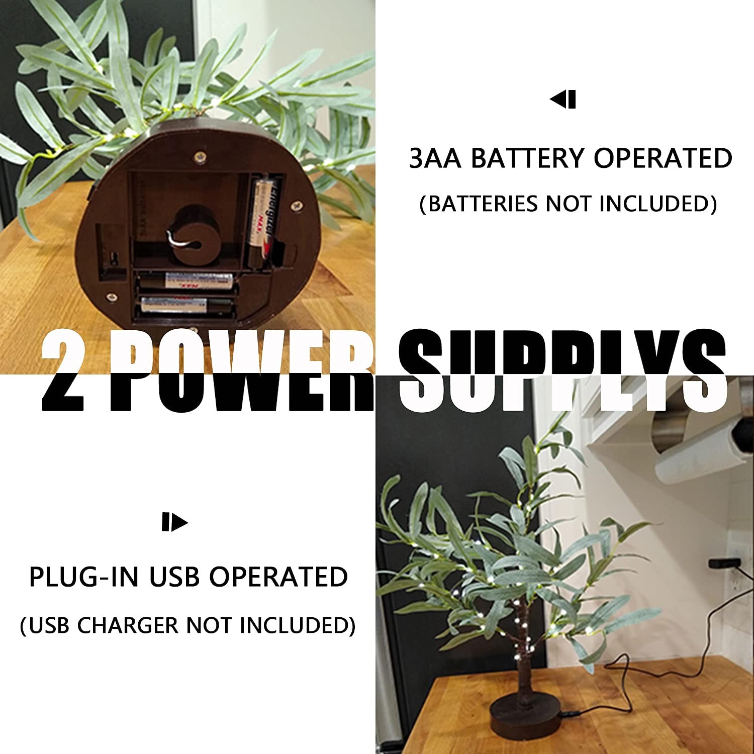 Little Lighted Tree with Timer 18in 50 LED USB Battery Operated Table Top Bon…