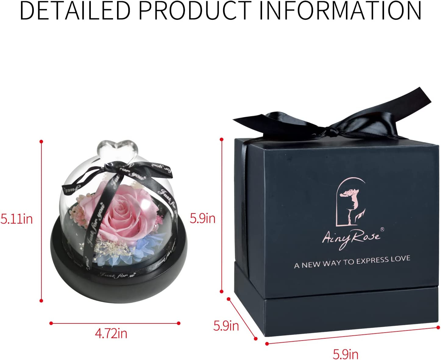 Gift for Women Forever Preserved Real Pink Rose in Glass Dome Gift for Valentine