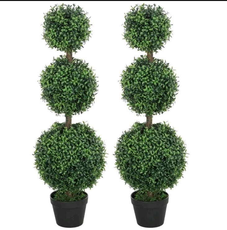 2 Pcs Artificial Ball Boxwood Topiary Plant Fake Plant In Pots Indoor Outdoor