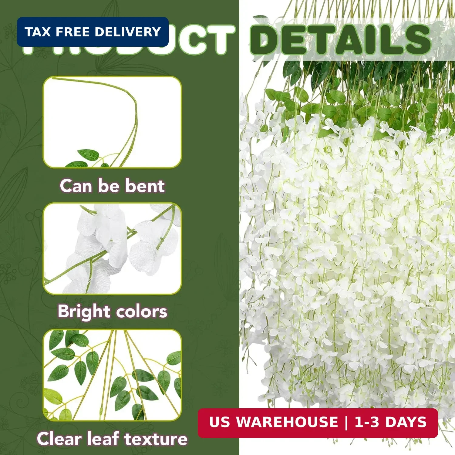 Alotiki Wisteria Hanging Flowers,Fake Hanging Flowers,Wisteria artificiales Garl