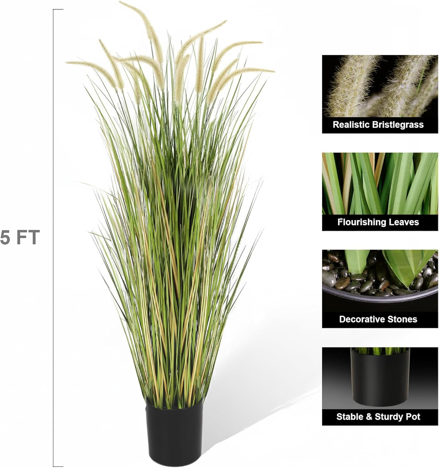 Artificial 5Ft 2-Pack Horsetail Reed Grass, 59In Tall Artificial Indoor Outdoor