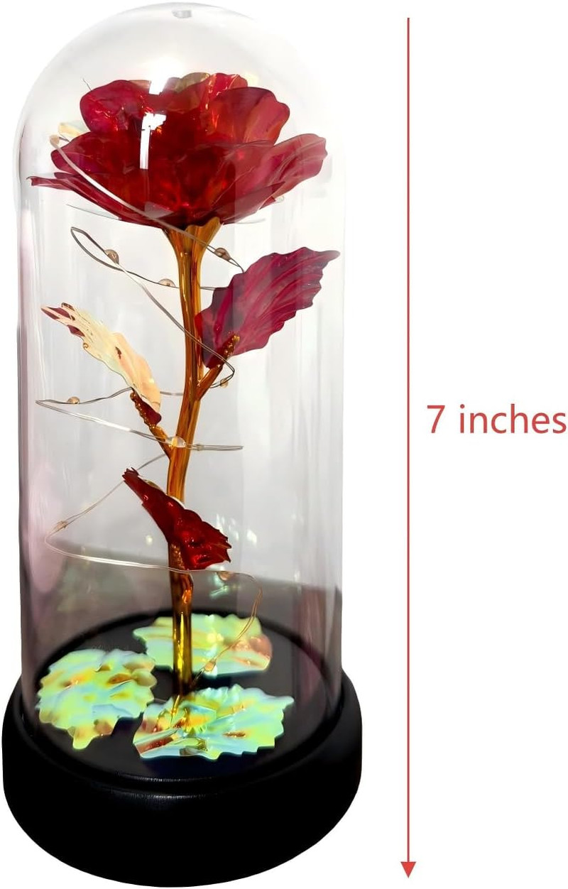 Eternal Glass Rose in Display Dome | Glass Flower with Colorful Base, a Perfect