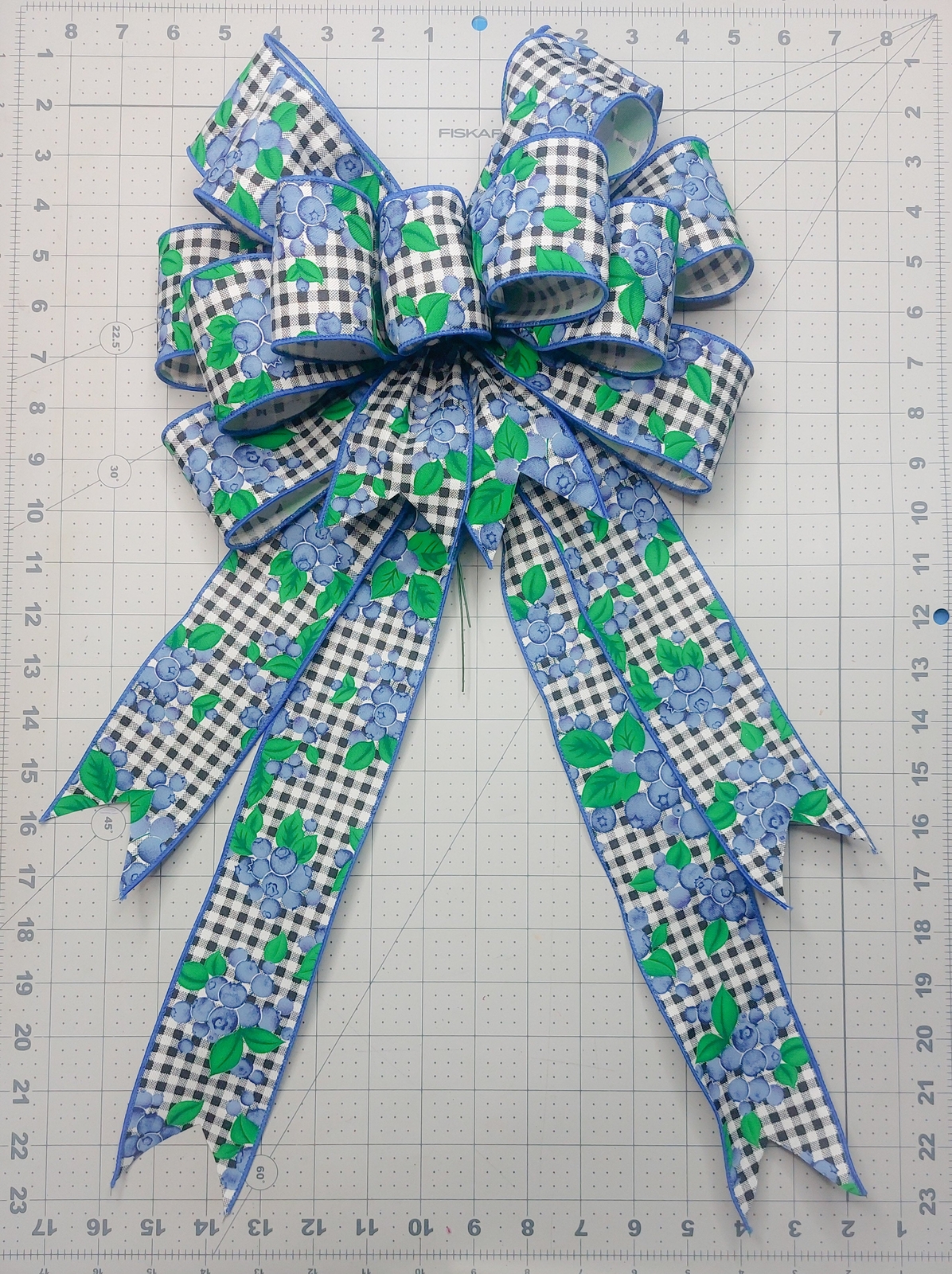 Blueberries and Check Bow, Size Large