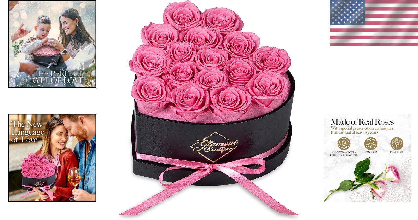 Timeless Heart-Shaped Box with 16 Preserved Pink Roses – Lasting Gift for Her
