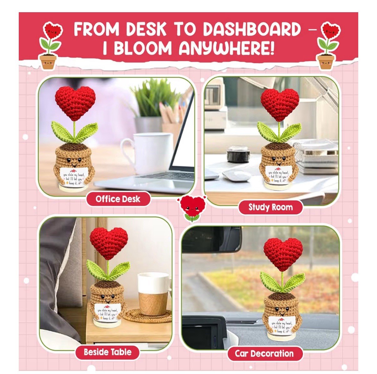 Crochet “YOU STOLE MY HEART” Heart Plant Flower-Perfect Gift