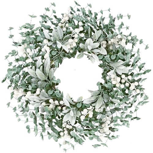 Artificial Greenery Leaves Wreath for Front Door 22 Inch Greenery Lambs Ear