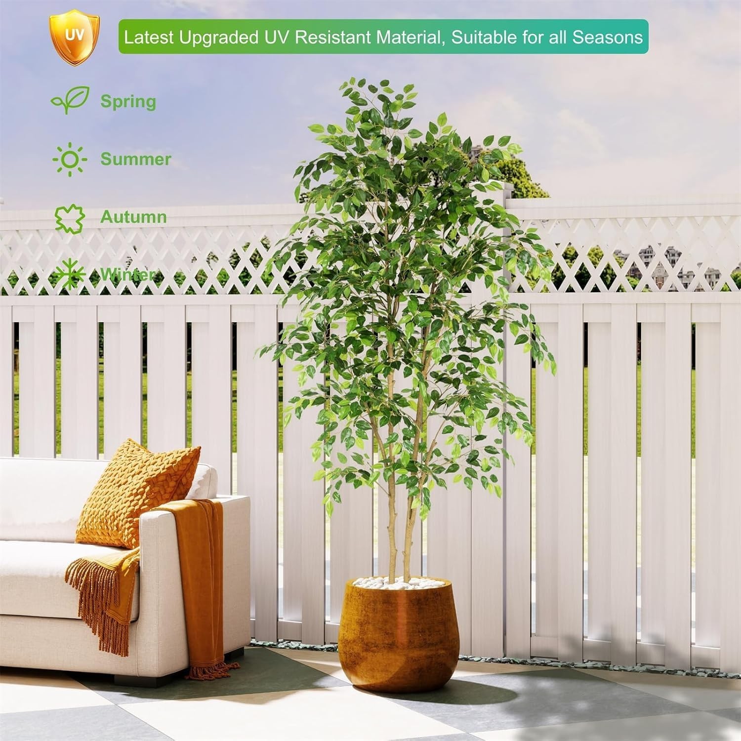 Tall UV Resistant Ficus Tree Artificial，6ft(72in Faux Ficus Tree W/ Realistic