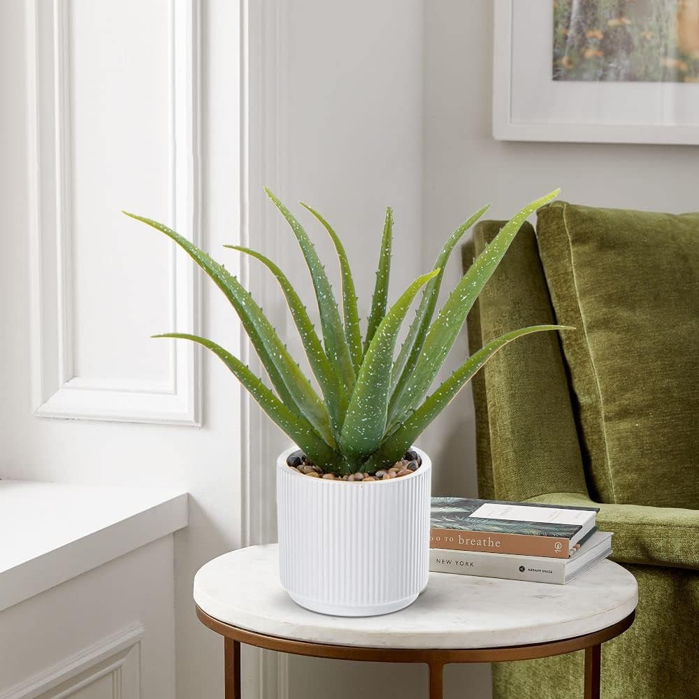 Artificial Succulent Aloe Plants 13 Inch Large Faux Succulents with Ceramic P…
