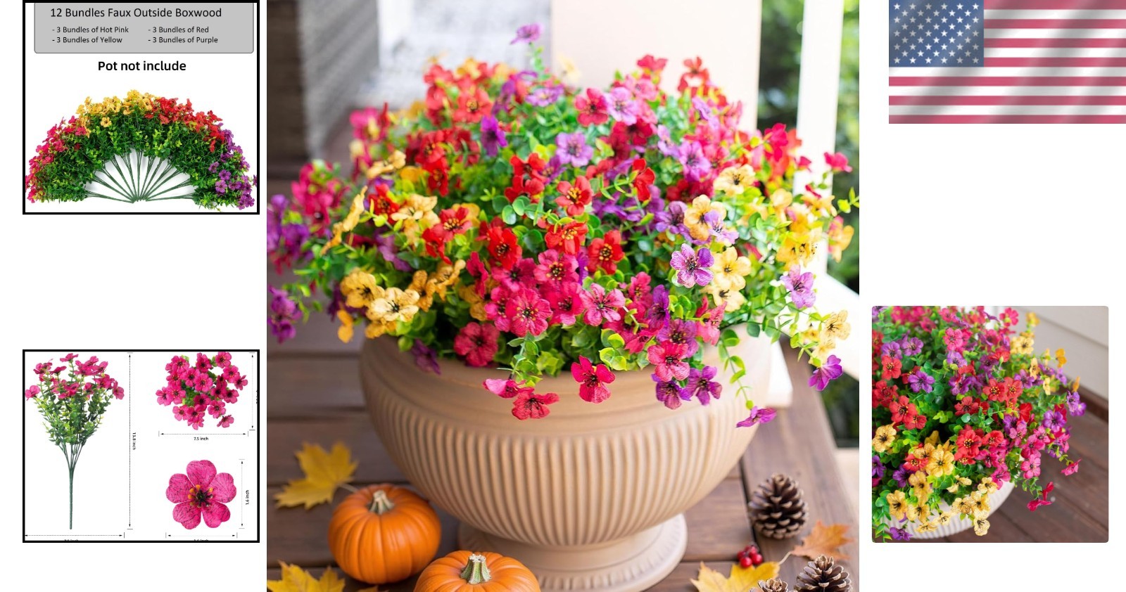 Colorful Mix of Pink, Red, Purple & Yellow Faux Flowers for Garden Decoration