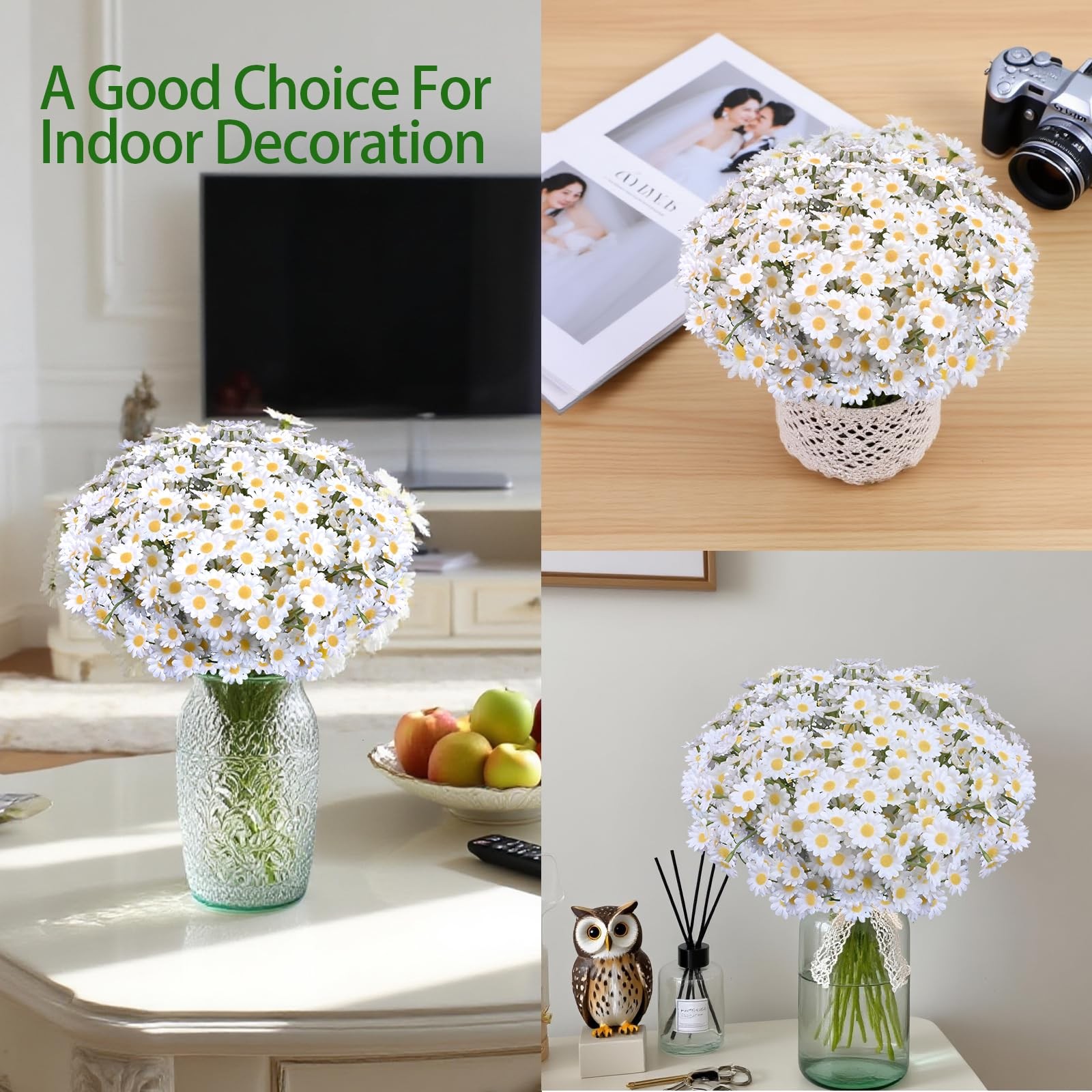 48 PCS Artificial Daisy Flowers 8 Bundles 10 Inch Faux Silk White Fake