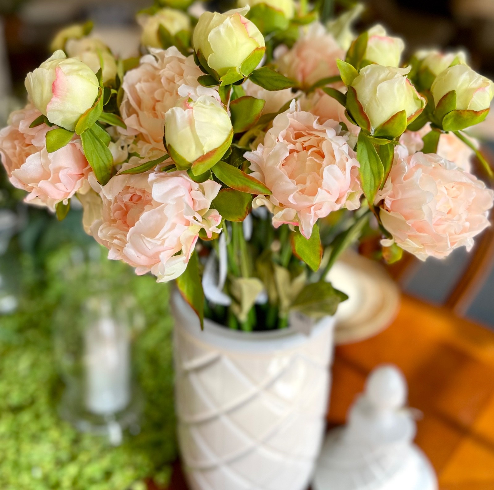 22.5″ LONG FAUX PEONY STEM FLOWER IN COLOR SERIES CREAMS / BLUSH / PINKS / PEACH