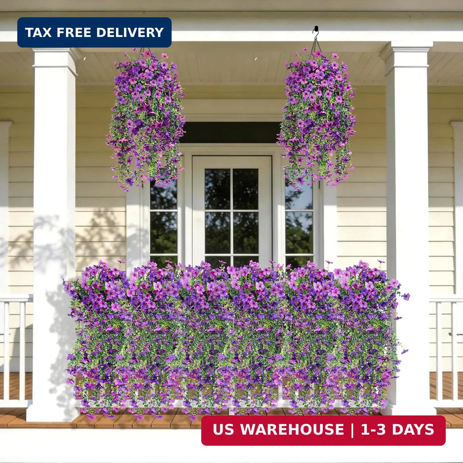 Artificial Hanging Flowers for Outdoors Faux Plants Spring Porch Decor, 2 Pcs Fa