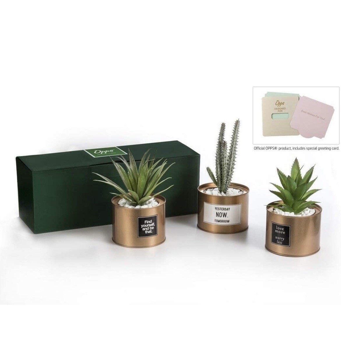 Opps Mini Artificial Plants Plastic Green Grass Cactus Golden Pot Design