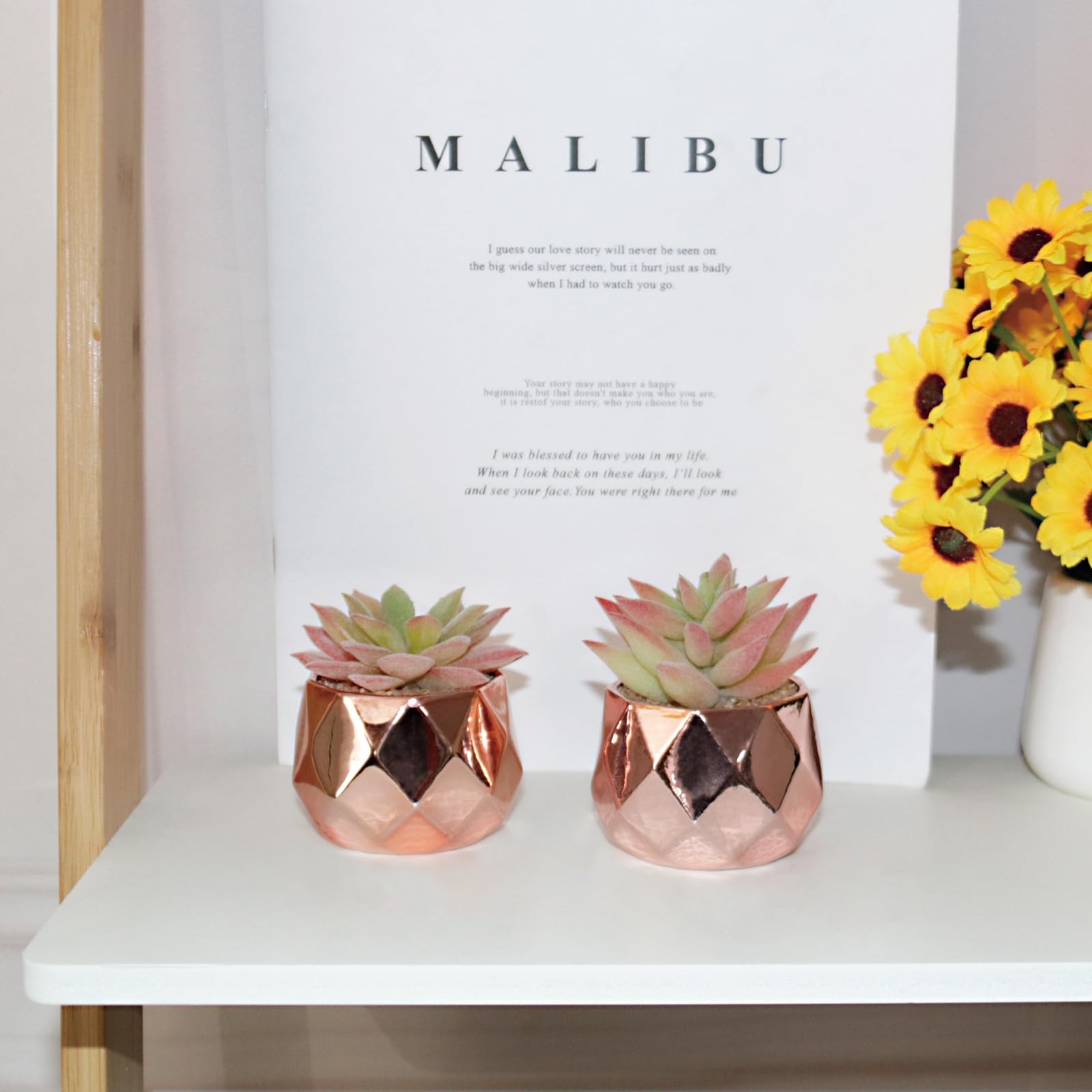 Artificial Faux Succulents, Pots, Mini Rose Gold Fake Plants, Desk, Realistic
