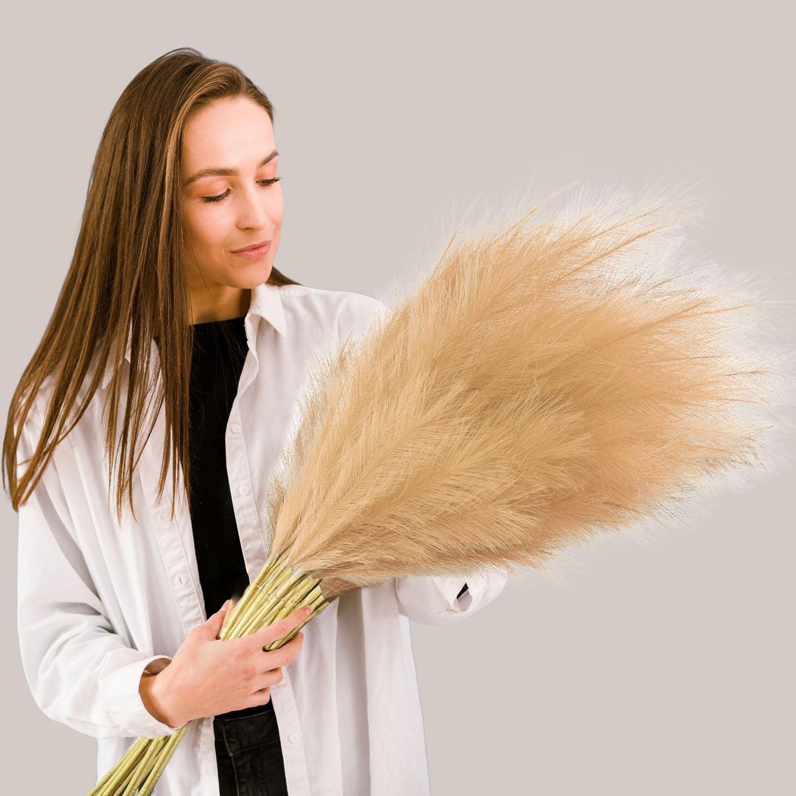 8 PCS Khaki Tall Faux Pampas Grass Decor 45 Inch Artificial Dried Vase Boho