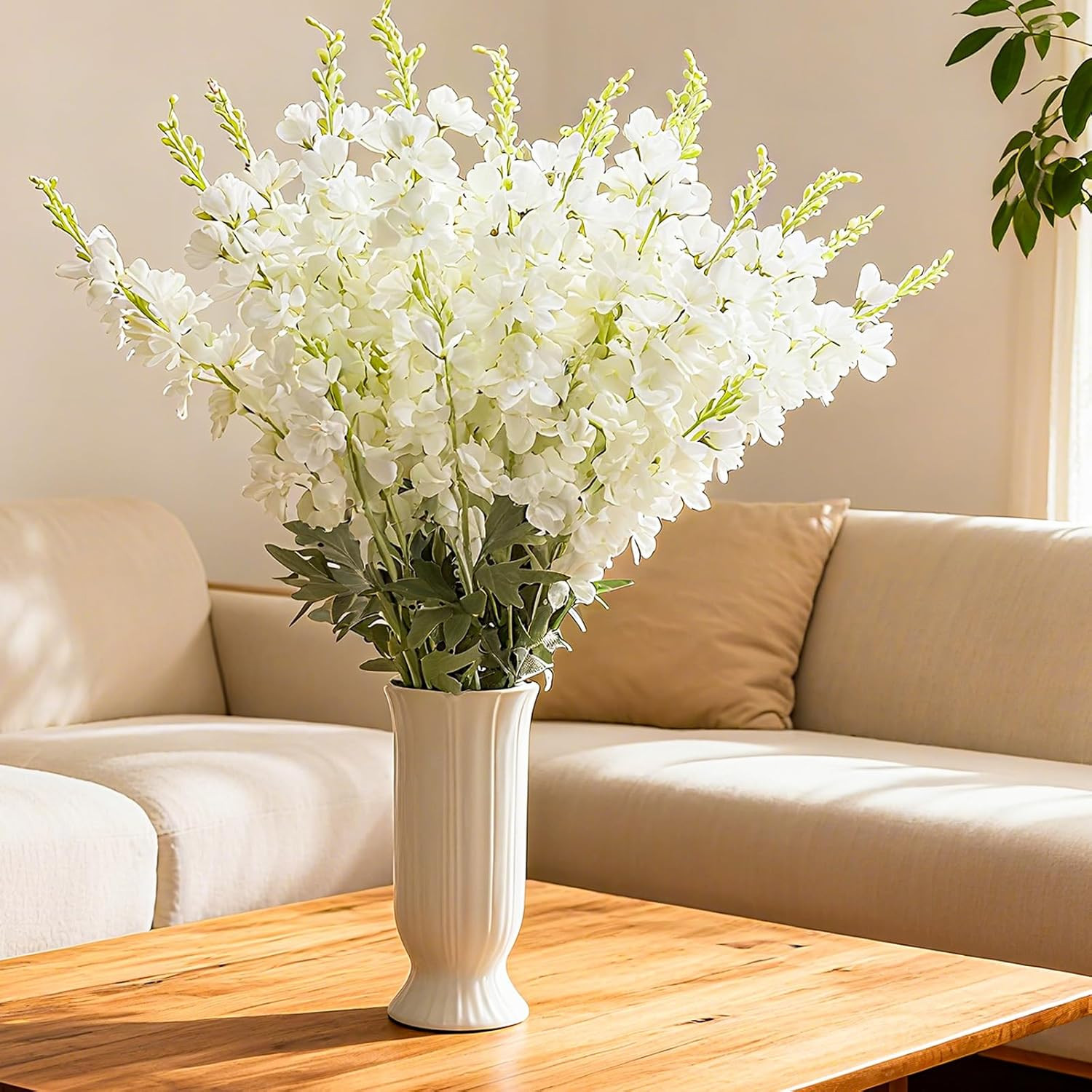 50 Pcs White Delphinium Faux Silk Flowers for Wedding & Home Decor