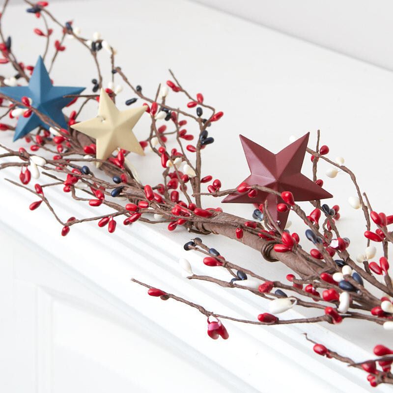5ft Americana Pip Berry Decorative Garland With Patriotic Metal Stars