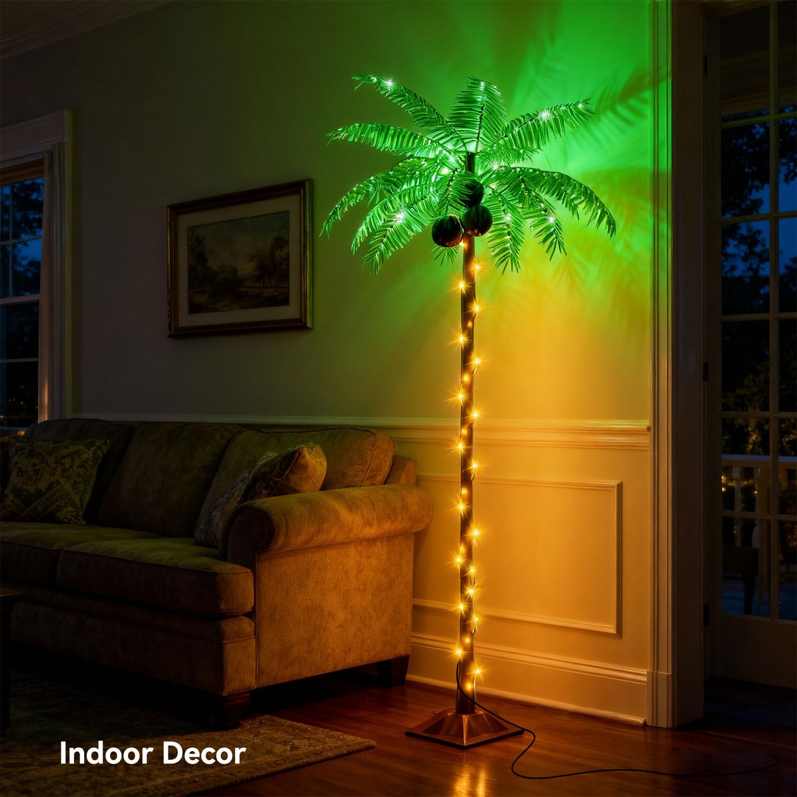 Ledido 5FT Christmas Palm Tree for Outdoor, 5ft, Warm White（solar&plug）