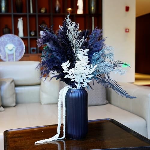 Natural Dried Pampas Grass Bouquet with Black Ceramic Vase, 17″ Color Scheme 1