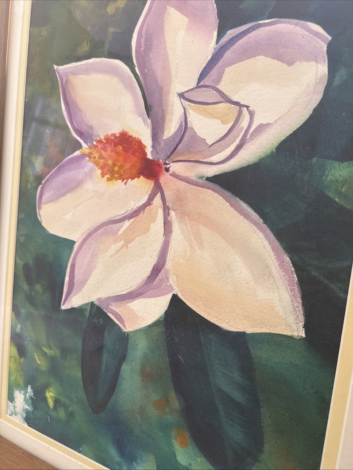 Original Watercolor Botanical Art Set – Framed Magnolia & Lily – Vintage Decor