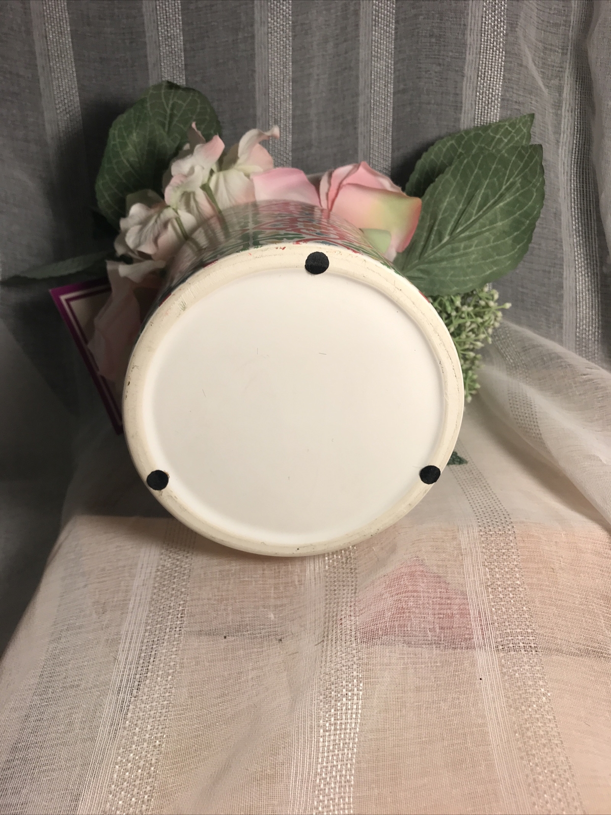 Faux Flower Centerpiece Ceramic Vase NWT Pink Cream Green Beautiful Floral Decor