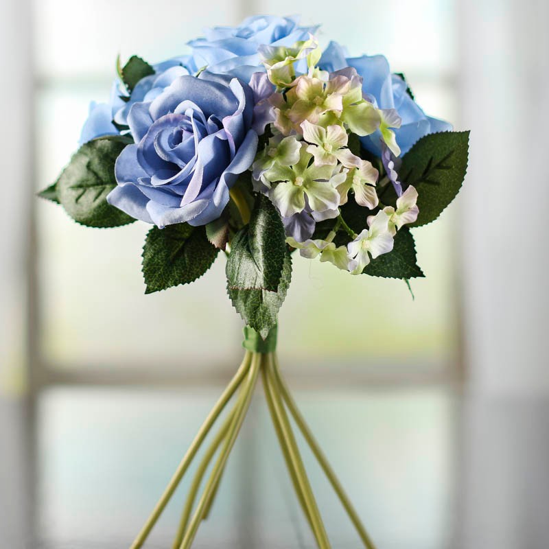 Lovely Artificial Blue Rose and Hydrangea Floral Bouquet