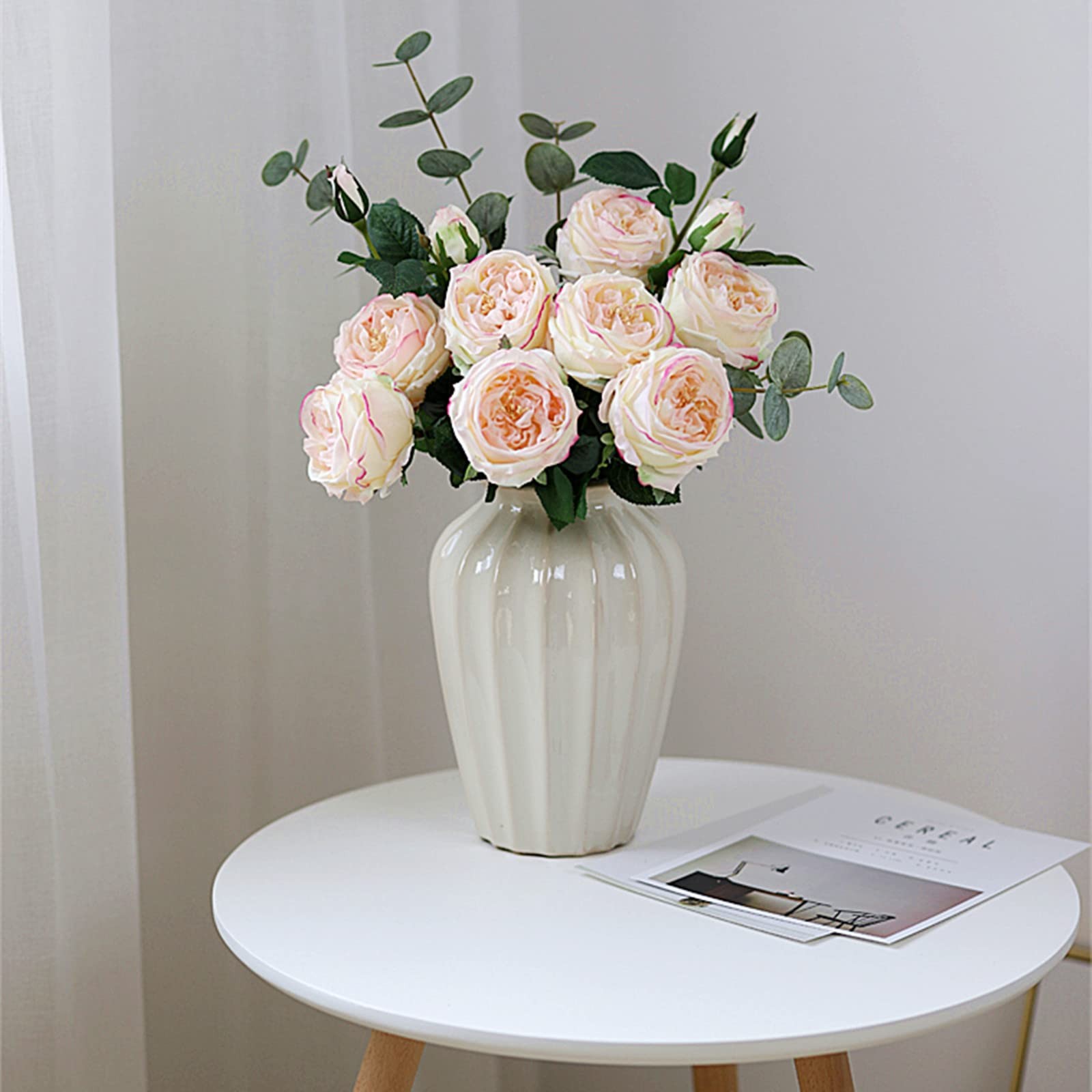 Fake Flowers Light Pink Realistic Roses Bouquet Spring Fall Winter Artificial…