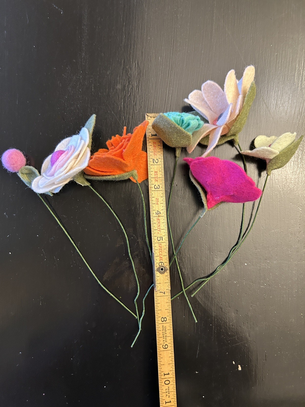Beautiful Hand Cut Wool Blend Felt Flower Bouquet Spring Bright Colors