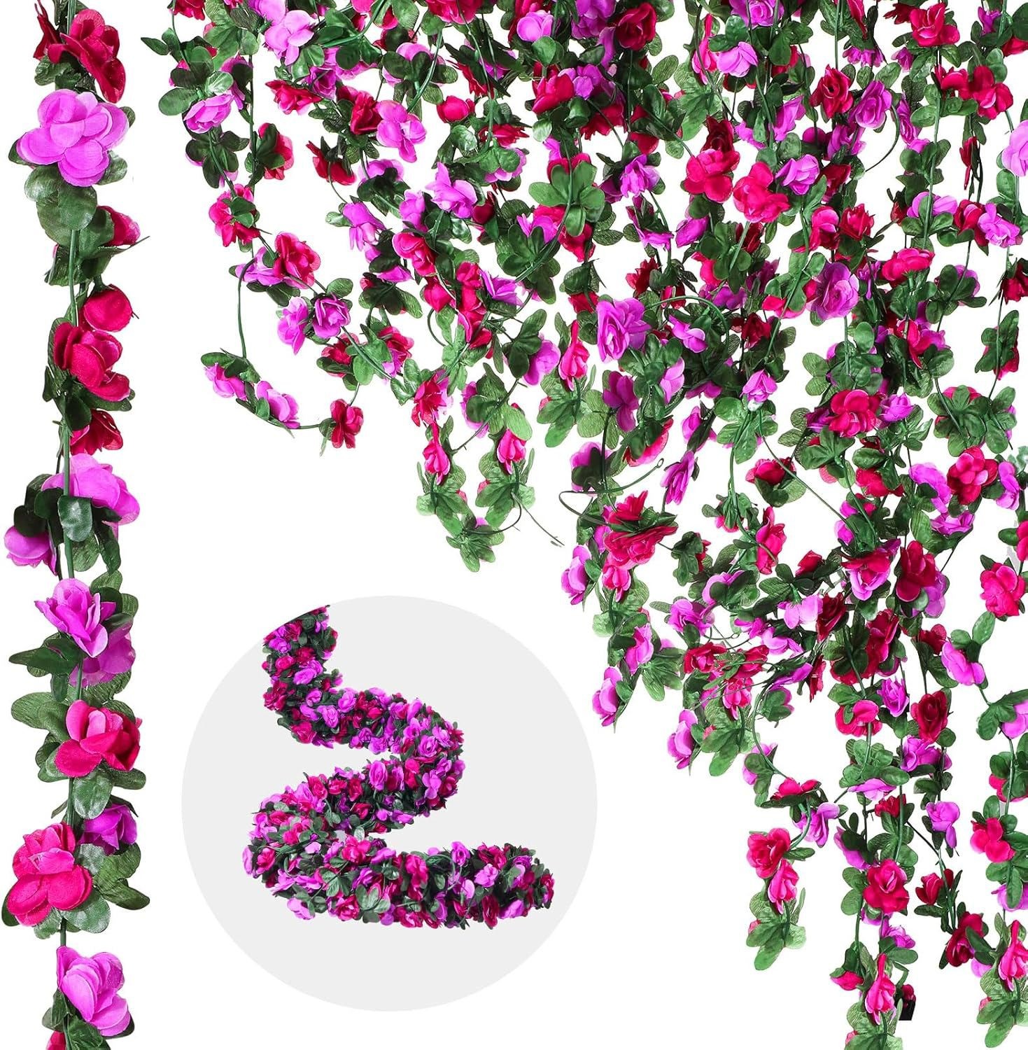 9Pcs 73.8ft Flower Garland Artificial Rose Vine Wall Hanging Artificial Flowers